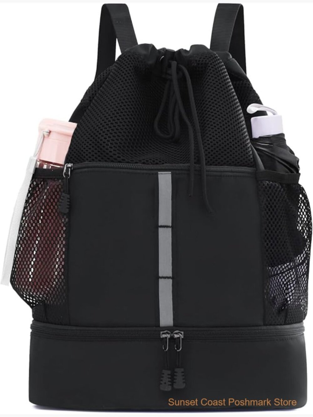 Waterproof Gym Drawstring Backpack with Shoes Compartment Wet Pockets